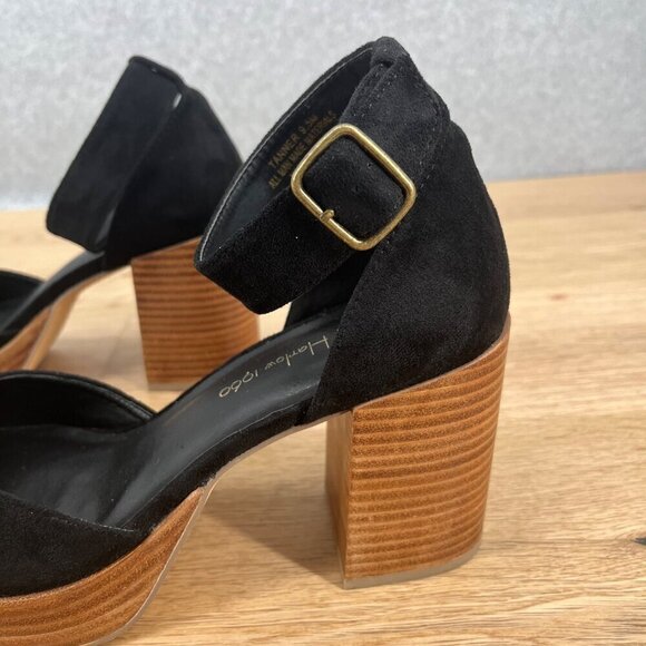 House of Harlow Tanner Platform Block Heels Size 9.5 Black Suede Wood Chunky EUC - Picture 7 of 14